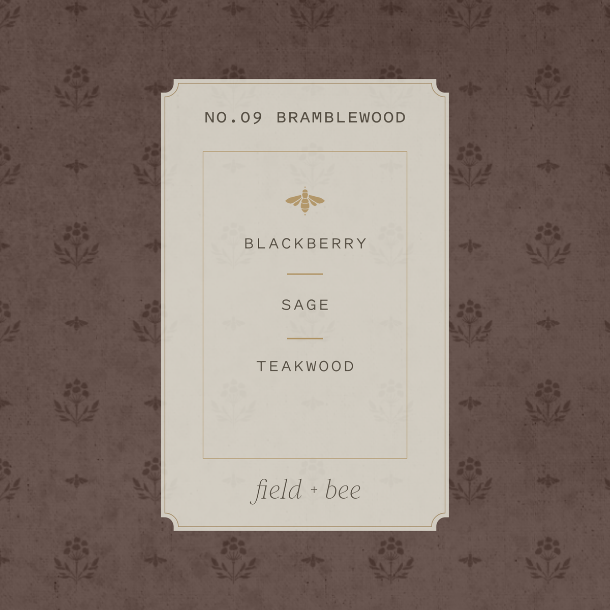 Field + Bee No. 09 Bramblewood scent card: Blackberry, Sage, Teakwood