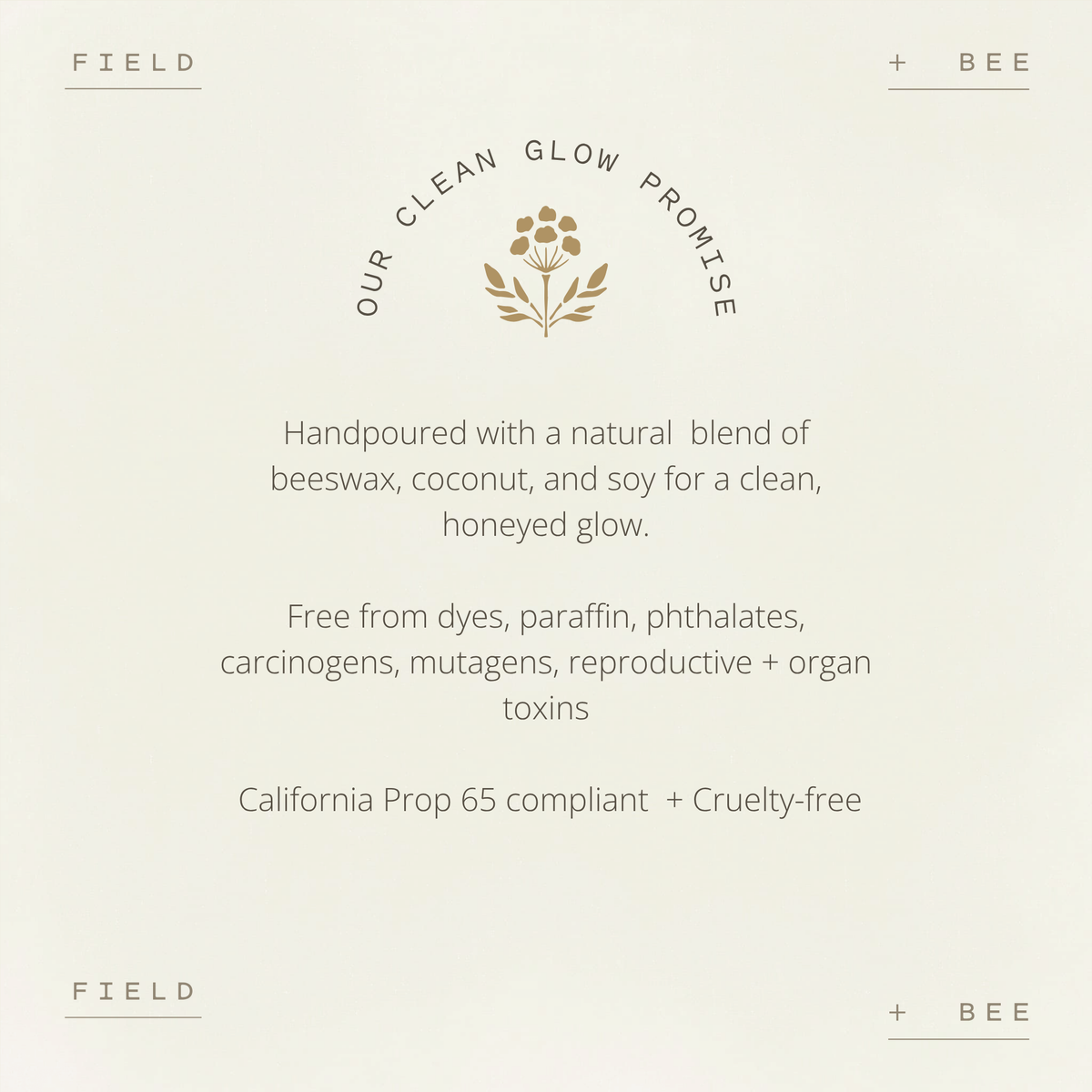 Field + Bee Clean Glow Promise: natural beeswax, coconut and soy blend and fragrance safety standards