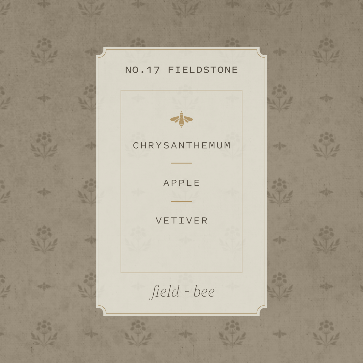 Field + Bee No. 17 Fieldstone scent card: Chrysanthemum, Apple, Vetiver