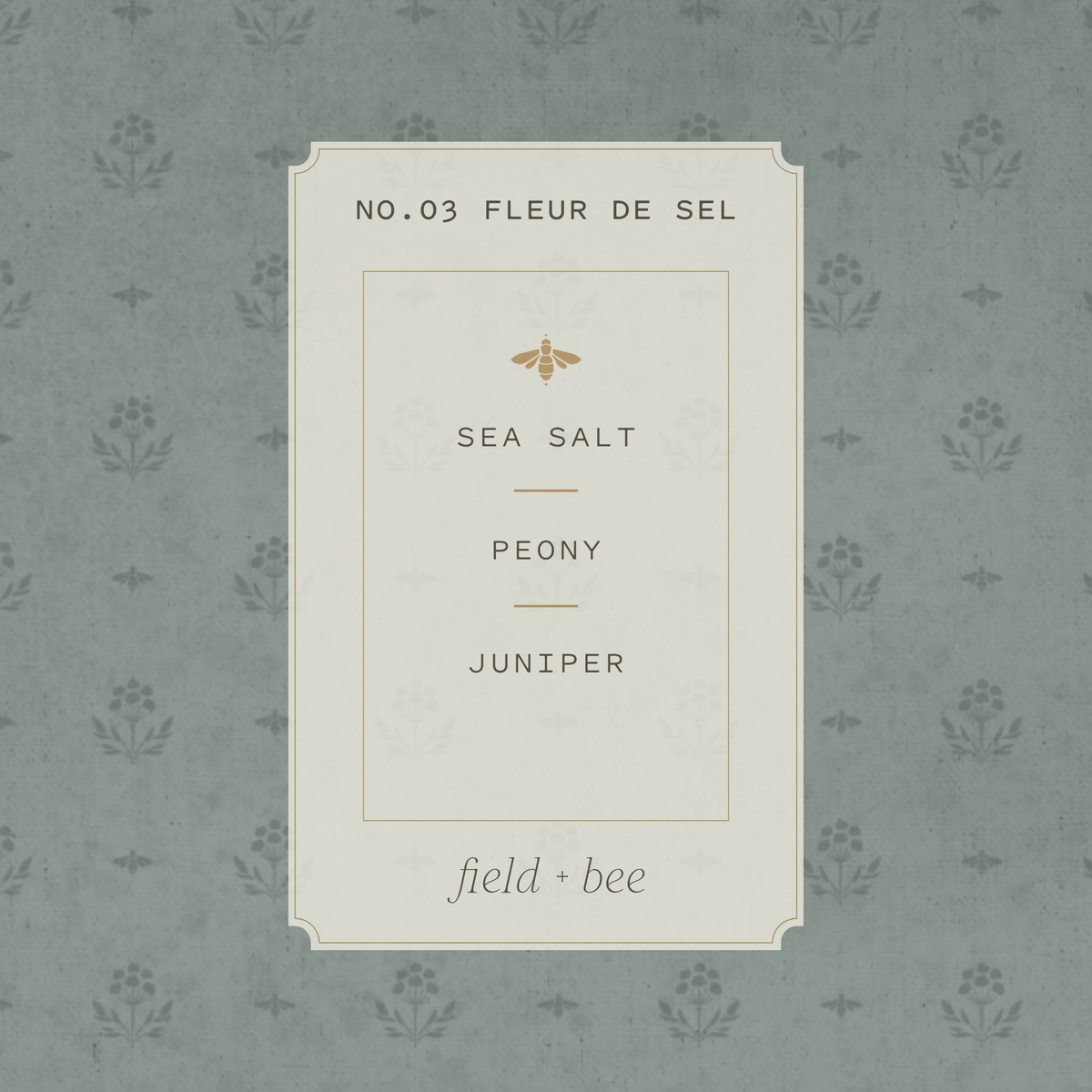 Field + Bee No. 03 Fleur de Sel scent card: Sea Salt, Peony, Juniper