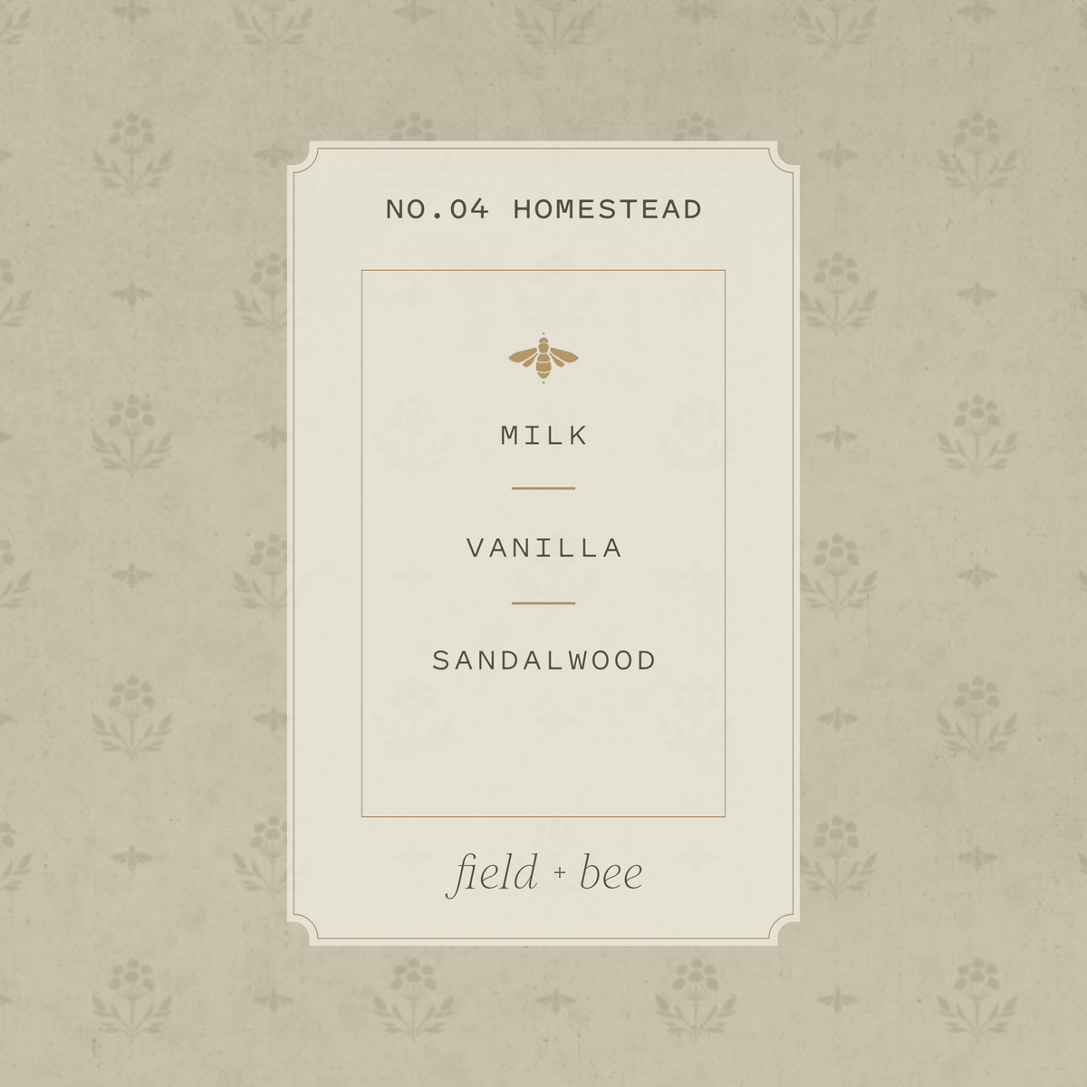 Field + Bee No. 04 Homestead scent card: Milk, Vanilla, Sandalwood